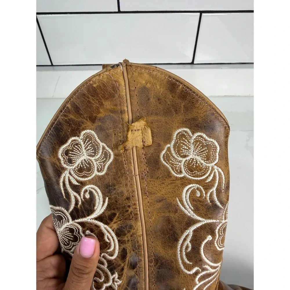 Shyanne Kids Brown Leather Floral Embroidered Cowboy Boots BBSC1946 Size 2.0 D